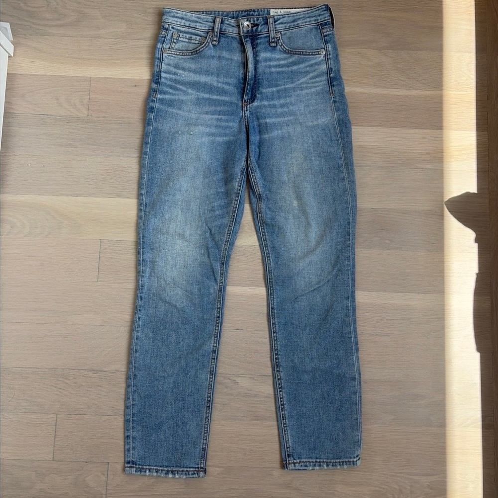 rag & bone Women's Slim Straight Washed Blue Jeans